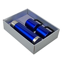 Metalowy termos Picnic 480 ml + 2 kubki, niebieski/srebrny  (R08383)
