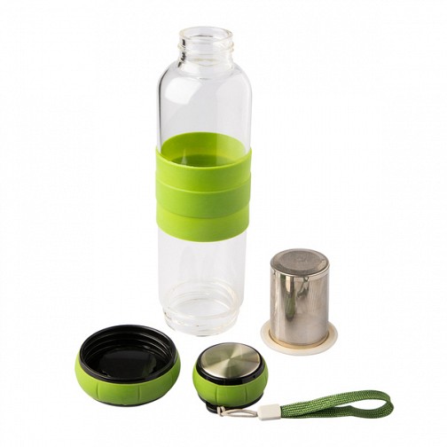 Szklana butelka z zaparzaczem do herbaty Sulmona 550 ml, zielony  (R08268.05)