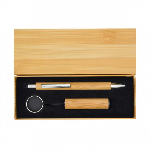 Bambusowy długopis i latarka w pudełku Pelak, beżowy (R02319.13)