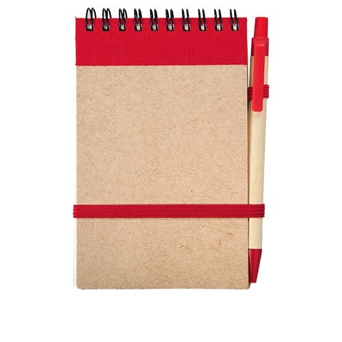 Notes eco 90x140/70k gładki z długopisem, czerwony/beżowy  (R73795.08)