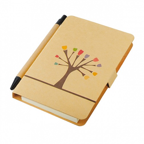 Notes 80x140/50k gładki Tree z długopisem, brązowy, beżowy  (R73797.13)