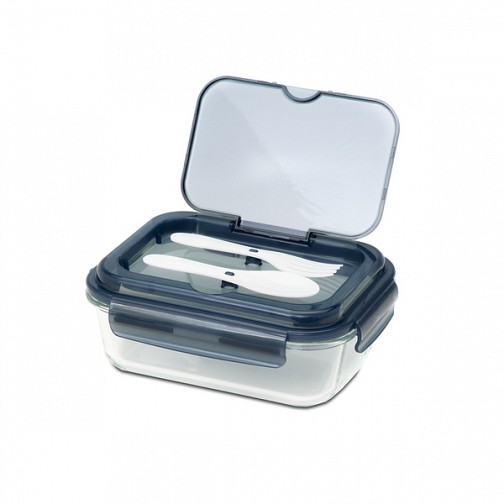 Szklany lunch box ze sztućcami 1000 ml Lagos, czarny (R08444.02)