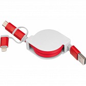 Rozwijany kabelek do ładowania z 3 wtyczkami - czerwony - (GM-21652-05)
