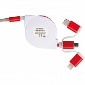 Rozwijany kabelek do ładowania z 3 wtyczkami - czerwony - (GM-21652-05)