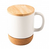 Kubek ceramiczny z bambusową przykrywką, biały (R85309.06)