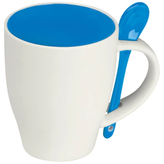 Kubek ceramiczny z łyżeczką 250 ml - niebieski - (GM-85095-04)