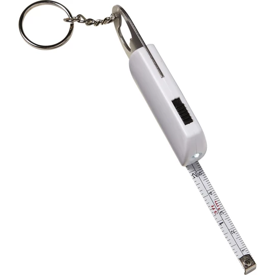 Brelok do kluczy, lampka LED, otwieracz do butelek, miara 1m (V9458-02)