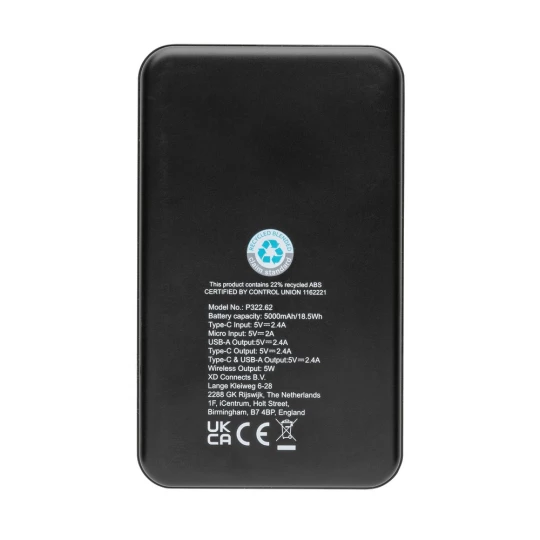Power bank 5000 mAh, ładowarka bezprzewodowa 5W (P322.621)
