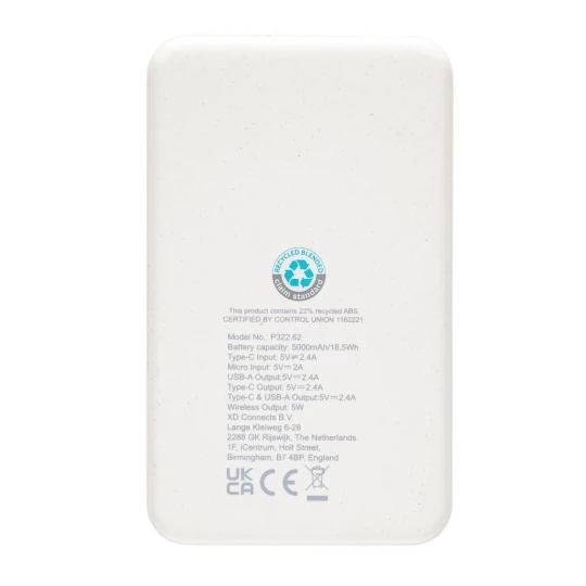 Power bank 5000 mAh, ładowarka bezprzewodowa 5W (P322.623)