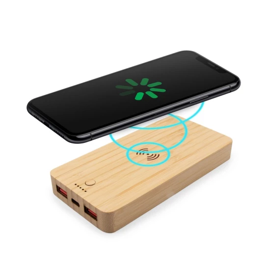 Bambusowy bezprzewodowy power bank 8000 mAh B'RIGHT, ładowarka bezprzewodowa 15W | Benson (V0053-17)