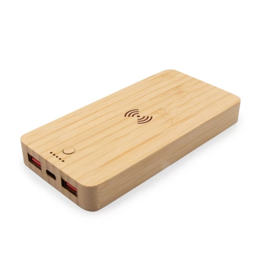 Bambusowy bezprzewodowy power bank 8000 mAh B'RIGHT, ładowarka bezprzewodowa 15W | Benson (V0053-17)