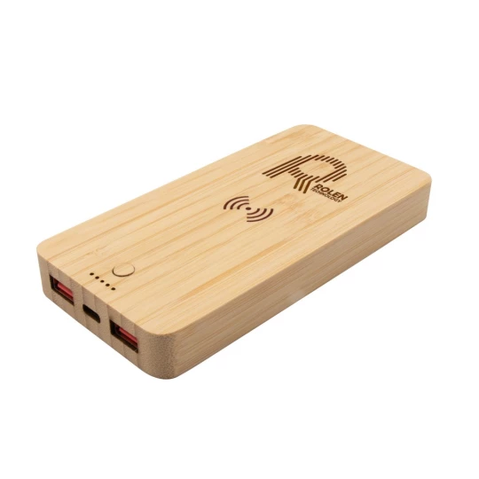 Bambusowy bezprzewodowy power bank 8000 mAh B'RIGHT, ładowarka bezprzewodowa 15W | Benson (V0053-17)