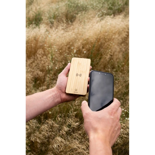 Bambusowy bezprzewodowy power bank 8000 mAh B'RIGHT, ładowarka bezprzewodowa 15W | Benson (V0053-17)