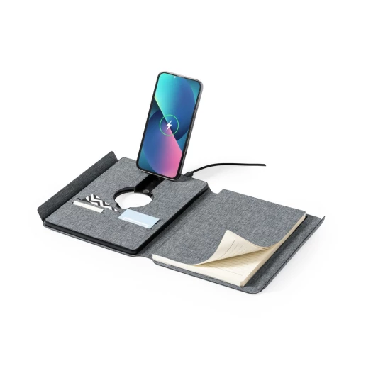 Wielofunkcyjny notatnik RPET A5, magnetyczna ładowarka bezprzewodowa 10W, power bank 5000 mAh (V1302-19)