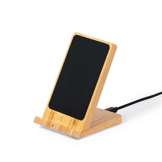 Bambusowa ładowarka bezprzewodowa 15W, stojak na telefon (V1337-00)