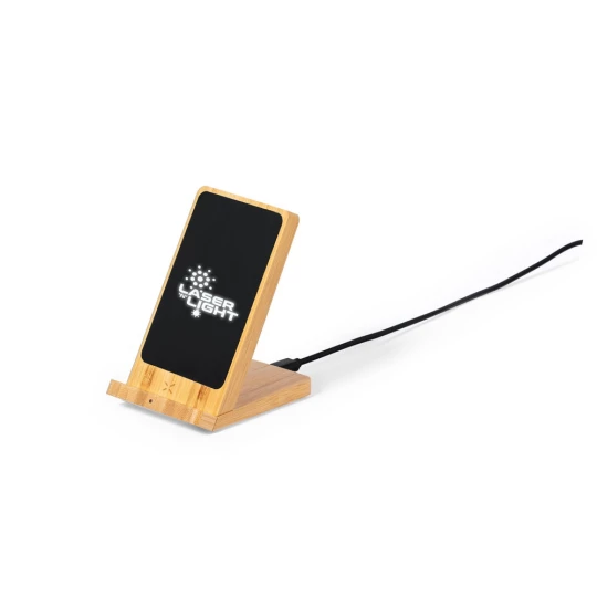 Bambusowa ładowarka bezprzewodowa 15W, stojak na telefon (V1337-00)
