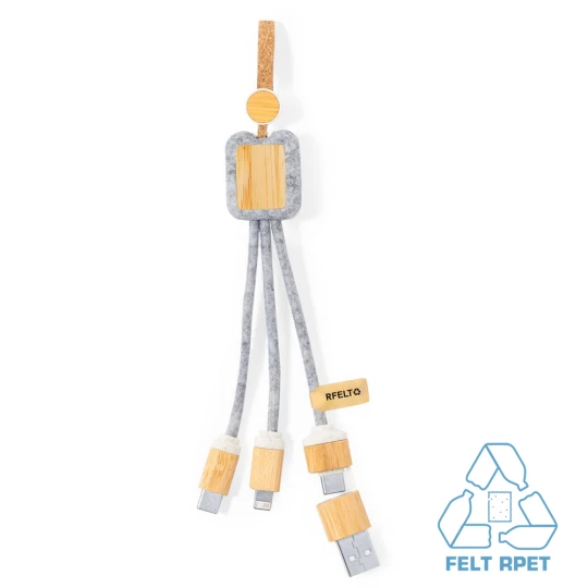 Kabel do ładowania z bambusa i filcu RPET (V1346-19)