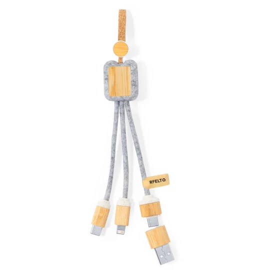 Kabel do ładowania z bambusa i filcu RPET (V1346-19)