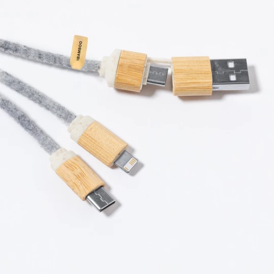 Kabel do ładowania z bambusa i filcu RPET (V1346-19)