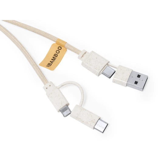 Kabel do ładowania ze słomy pszenicznej i bawełny z karabińczykiem, bambusowy element (V1362-00)