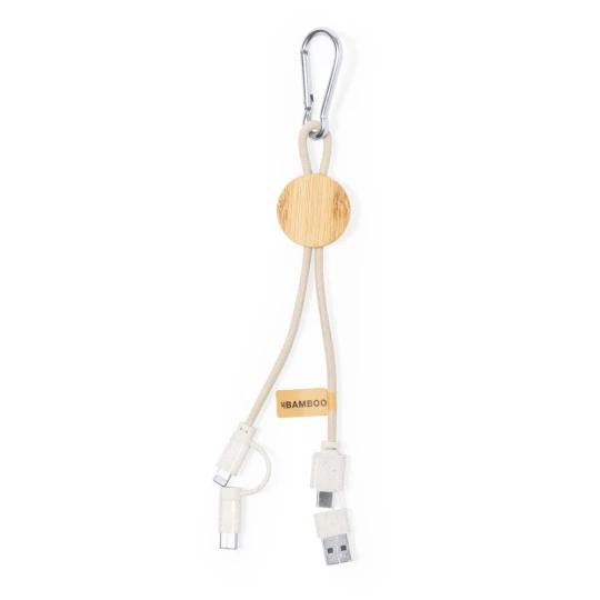 Kabel do ładowania ze słomy pszenicznej i bawełny z karabińczykiem, bambusowy element (V1362-00)