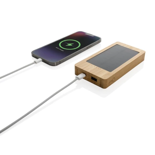 Bambusowy power bank 8000 mAh, ładowarka słoneczna (P322.399)