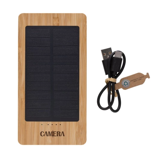 Bambusowy power bank 8000 mAh, ładowarka słoneczna (P322.399)