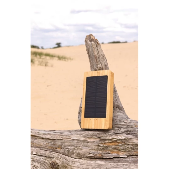 Bambusowy power bank 8000 mAh, ładowarka słoneczna (P322.399)