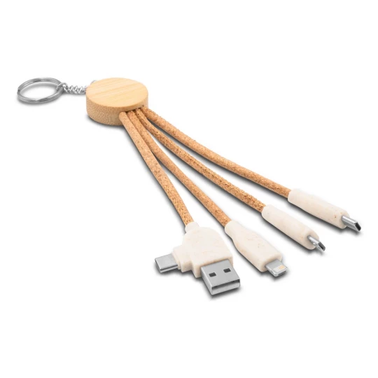 Korkowy kabel do ładowania B'RIGHT, bambusowy element, brelok do kluczy | Antez (V1294-00)