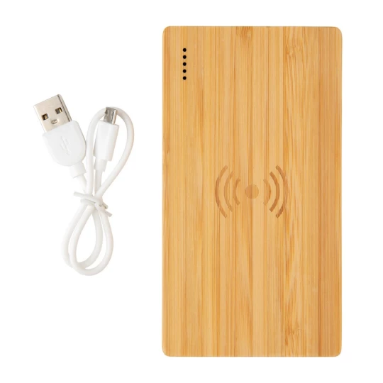 Bambusowy, bezprzewodowy power bank 4000 mAh (P322.029)