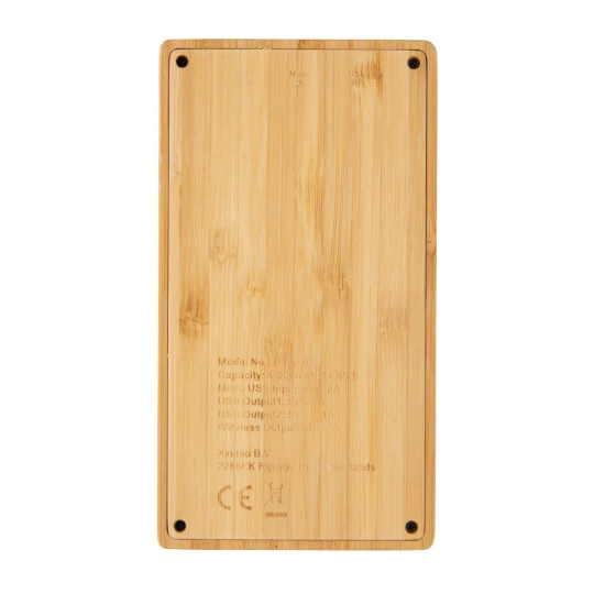 Bambusowy, bezprzewodowy power bank 4000 mAh (P322.029)