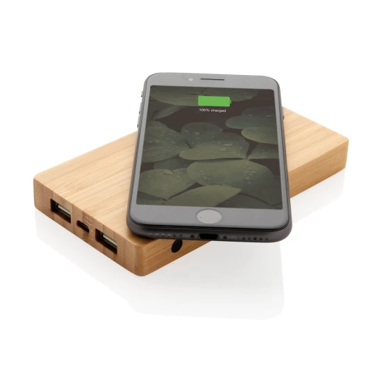 Bambusowy, bezprzewodowy power bank 4000 mAh (P322.029)