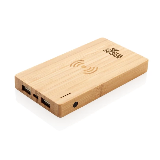 Bambusowy, bezprzewodowy power bank 4000 mAh (P322.029)