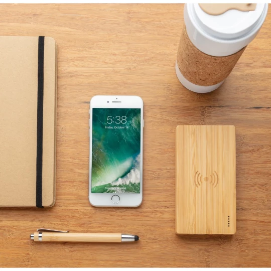 Bambusowy, bezprzewodowy power bank 4000 mAh (P322.029)