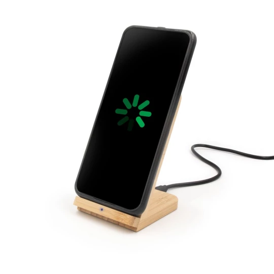 Bambusowa ładowarka bezprzewodowa 10W B'RIGHT, stojak na telefon | Wilder (V0349-17)
