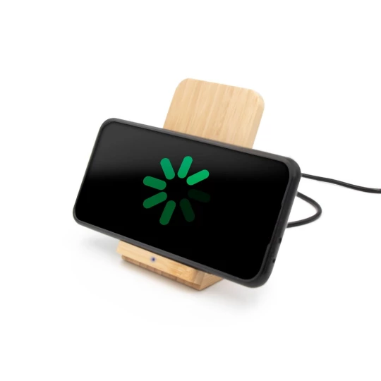 Bambusowa ładowarka bezprzewodowa 10W B'RIGHT, stojak na telefon | Wilder (V0349-17)