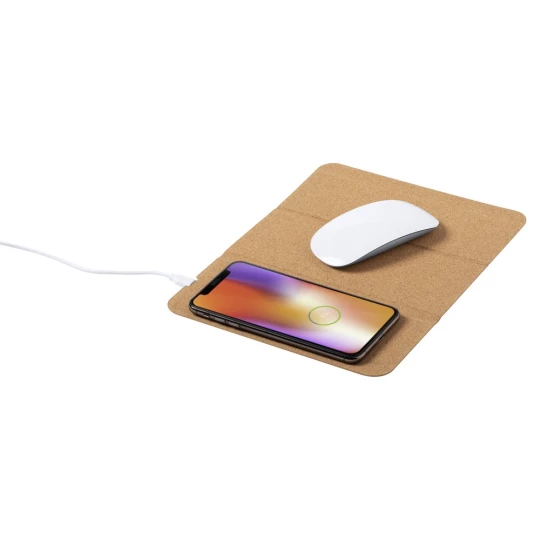 Korkowa podkładka pod mysz, ładowarka bezprzewodowa 5W, stojak na telefon (V0388-00)