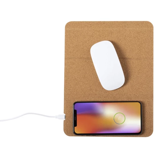 Korkowa podkładka pod mysz, ładowarka bezprzewodowa 5W, stojak na telefon (V0388-00)