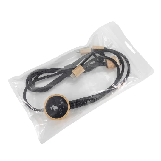 Długi kabel 4w1 z podświetlanym logo w drewnianej obudowie - beżowy - (GM-EG0591-13)