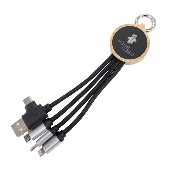 Kabel 3w1 z podświetlanym logo w drewnianej obudowie - beżowy - (GM-EG0592-13)