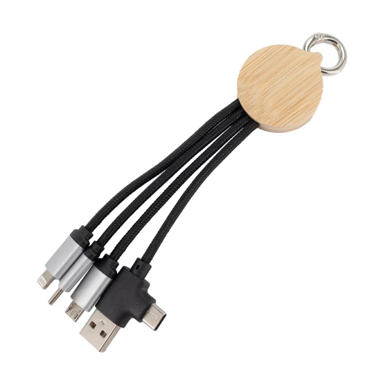 Kabel 3w1 z podświetlanym logo w drewnianej obudowie - beżowy - (GM-EG0592-13)