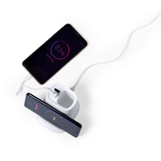 Ładowarka bezprzewodowa 5W, hub USB 2.0, pojemnik na przybory do pisania, stojak na telefon (V0145-02)