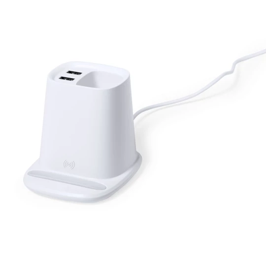 Ładowarka bezprzewodowa 5W, hub USB 2.0, pojemnik na przybory do pisania, stojak na telefon (V0145-02)