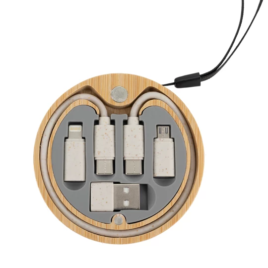 Kabel 4w1 w drewnianej obudowie - beżowy - (GM-EG0593-13)