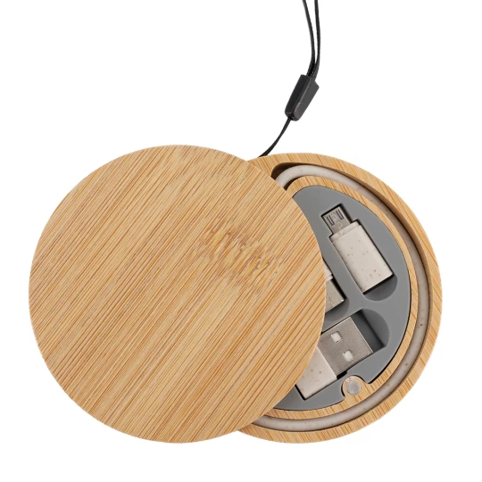 Kabel 4w1 w drewnianej obudowie - beżowy - (GM-EG0593-13)