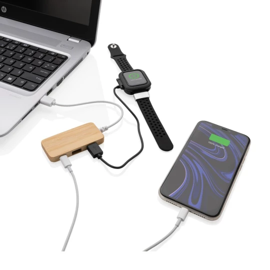 Bambusowy hub USB 2.0 z USB typu C (P308.739)