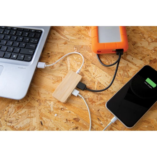 Bambusowy hub USB 2.0 z USB typu C (P308.739)