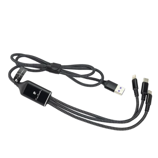 Kabel 3 w 1 z podświetlanym logo Pierre Cardin - czarny - (GM-B9000400IP3-03)