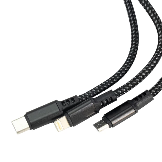 Kabel 3 w 1 z podświetlanym logo Pierre Cardin - czarny - (GM-B9000400IP3-03)
