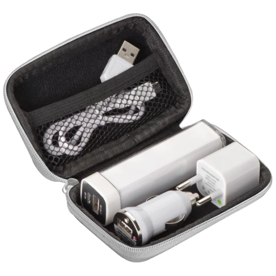 Zestaw power bank 2200 mAh, ładowarka i wtyczka EU - biały - (GM-20081-06)